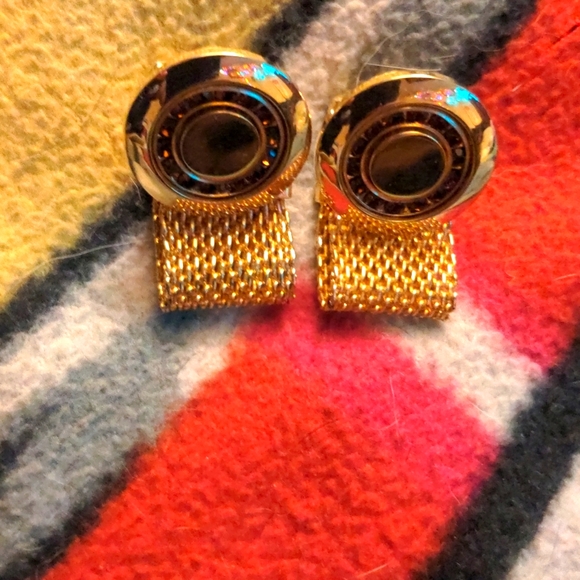 Gold Mesh Mid Century Cufflinks Gold Tone Men's Jewelry 1960s 1970s - Picture 3 of 9